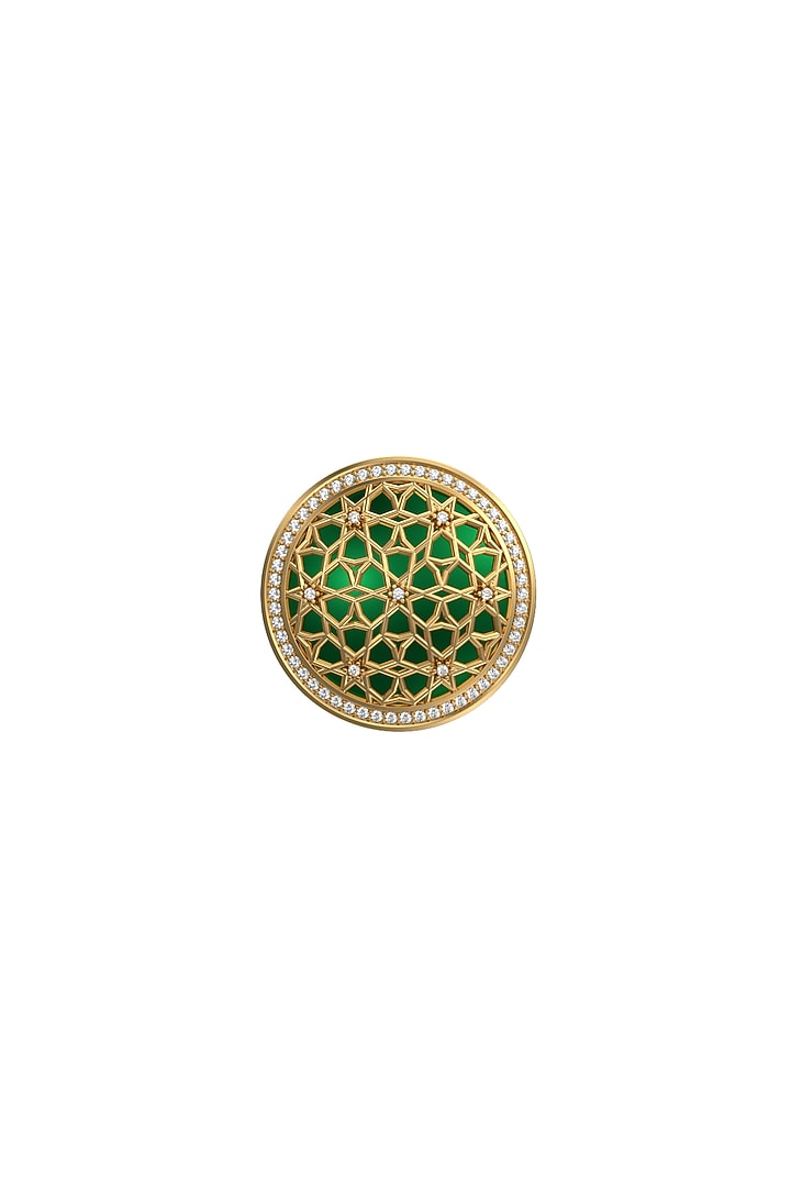 Gold Plated Green CZ Diamonds Handcrafted Enameled Cufflinks by AJAH at Pernia's Pop Up Shop