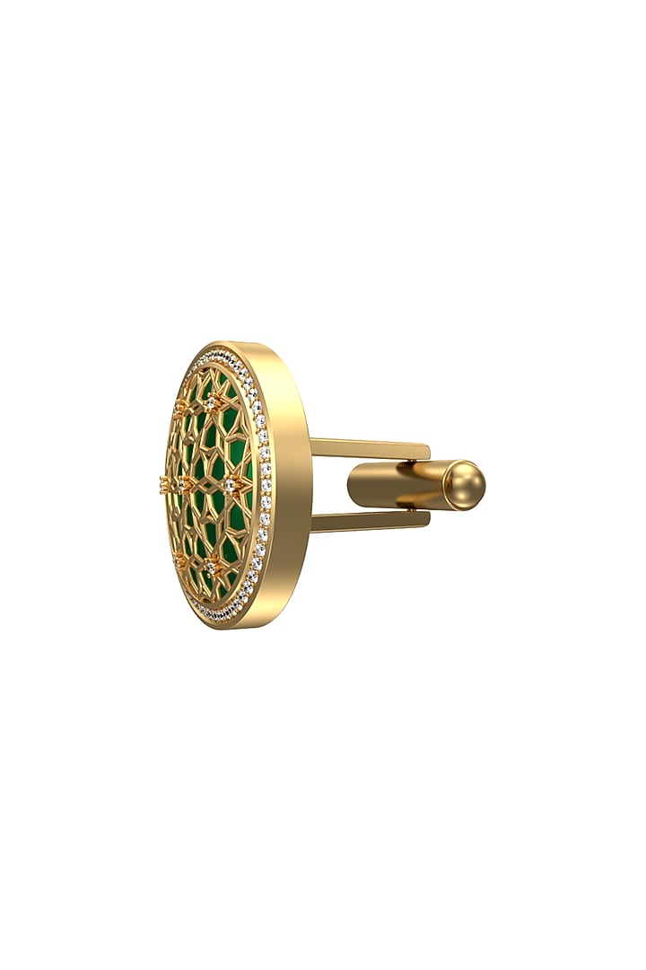 Gold Plated Green CZ Diamonds Handcrafted Enameled Cufflinks by AJAH at Pernia's Pop Up Shop