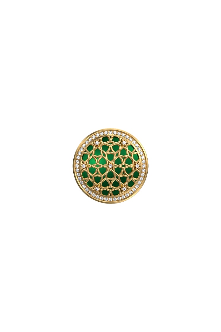 Gold Plated Green CZ Diamonds Handcrafted Enameled Cufflinks by AJAH at Pernia's Pop Up Shop