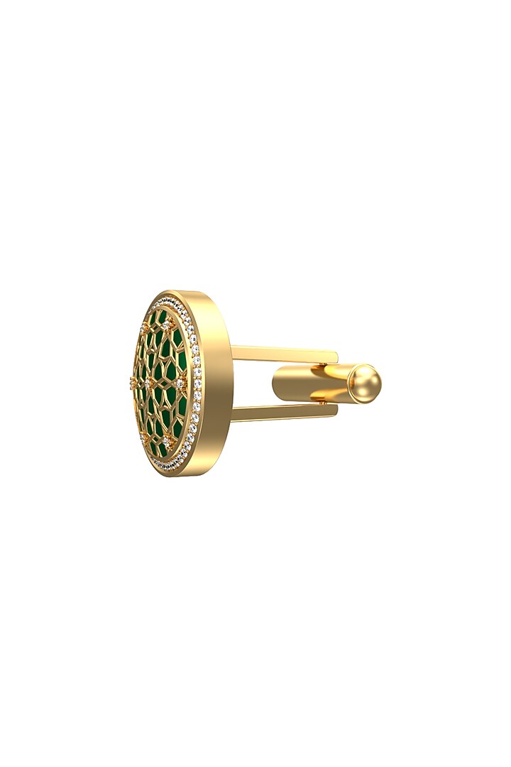 Gold Plated Green CZ Diamonds Handcrafted Enameled Cufflinks by AJAH at Pernia's Pop Up Shop