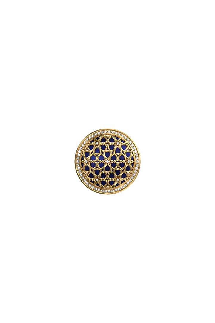 Gold Plated Blue CZ Diamonds Handcrafted Enameled Cufflinks by AJAH at Pernia's Pop Up Shop