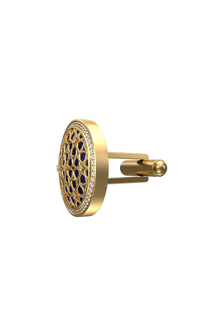Gold Plated Blue CZ Diamonds Handcrafted Enameled Cufflinks by AJAH at Pernia's Pop Up Shop