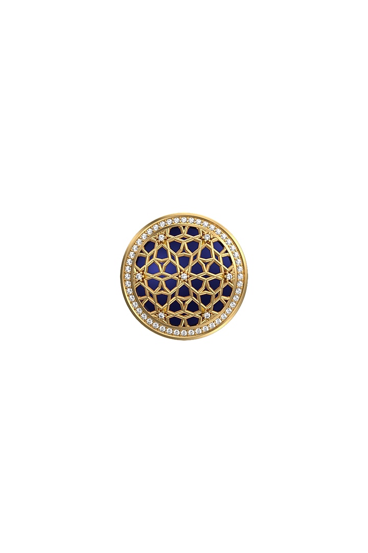 Gold Plated Blue CZ Diamonds Handcrafted Enameled Cufflinks by AJAH at Pernia's Pop Up Shop