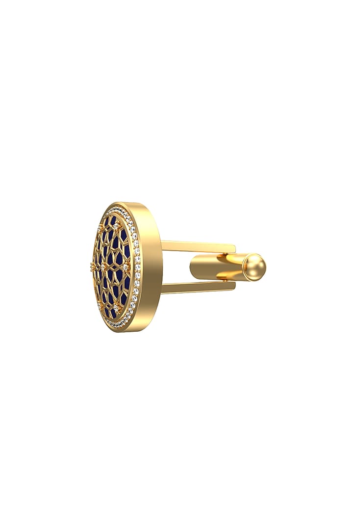 Gold Plated Blue CZ Diamonds Handcrafted Enameled Cufflinks by AJAH at Pernia's Pop Up Shop