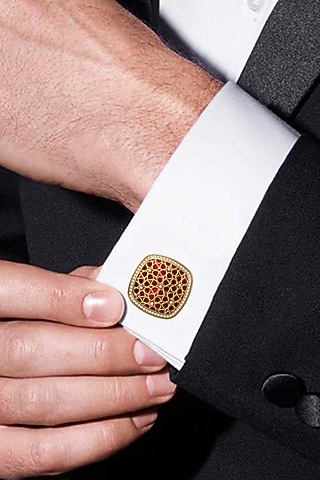 Gold Plated Red CZ Diamonds Handcrafted Enameled Cufflinks by AJAH