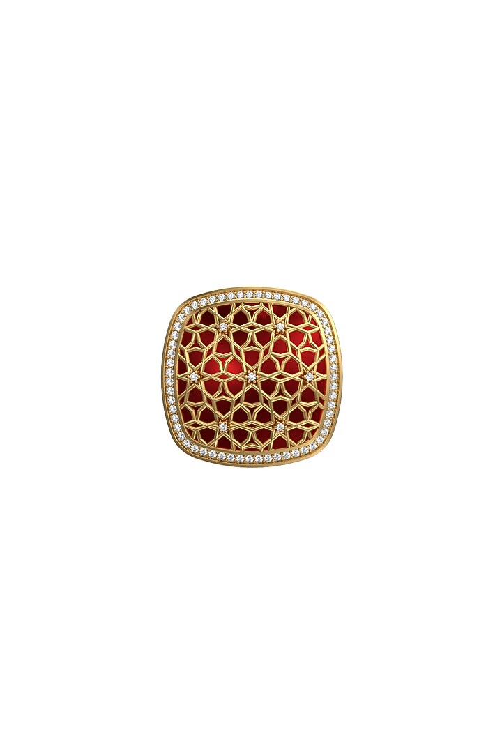 Gold Plated Red CZ Diamonds Handcrafted Enameled Cufflinks by AJAH at Pernia's Pop Up Shop
