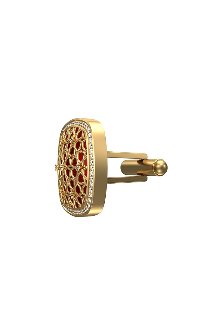 Gold Plated Red CZ Diamonds Handcrafted Enameled Cufflinks by AJAH at Pernia's Pop Up Shop