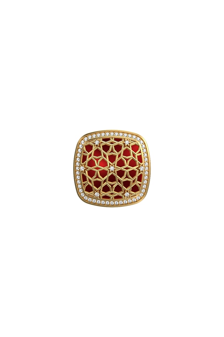 Gold Plated Red CZ Diamonds Handcrafted Enameled Cufflinks by AJAH at Pernia's Pop Up Shop