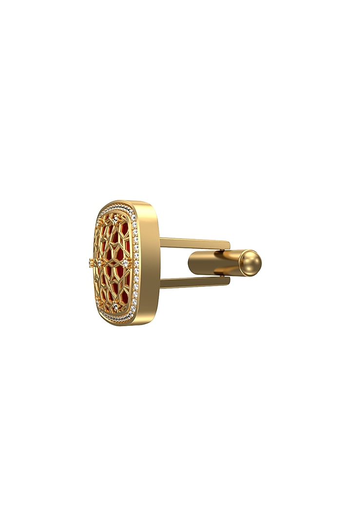 Gold Plated Red CZ Diamonds Handcrafted Enameled Cufflinks by AJAH at Pernia's Pop Up Shop