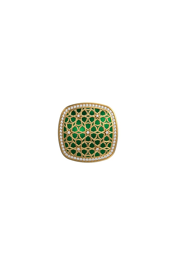 Gold Plated Green CZ Diamonds Handcrafted Enameled Cufflinks by AJAH at Pernia's Pop Up Shop