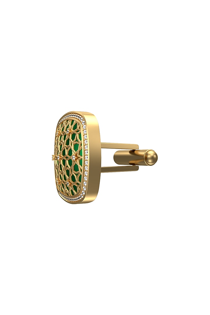 Gold Plated Green CZ Diamonds Handcrafted Enameled Cufflinks by AJAH at Pernia's Pop Up Shop