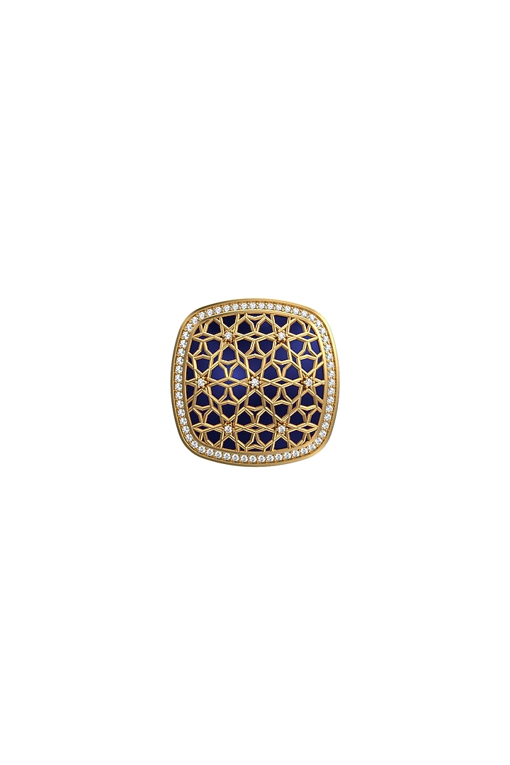 Gold Plated Blue CZ Diamonds Handcrafted Enameled Cufflinks by AJAH at Pernia's Pop Up Shop