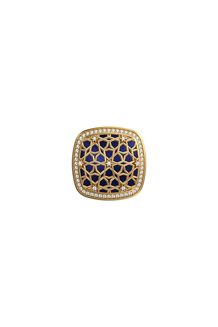 Gold Plated Blue CZ Diamonds Handcrafted Enameled Cufflinks by AJAH at Pernia's Pop Up Shop