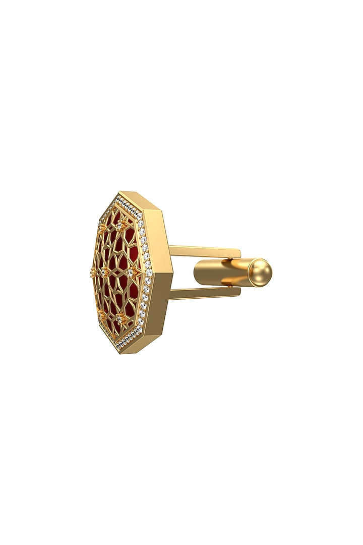 Gold Plated Red CZ Diamonds Handcrafted Enameled Cufflinks by AJAH at Pernia's Pop Up Shop