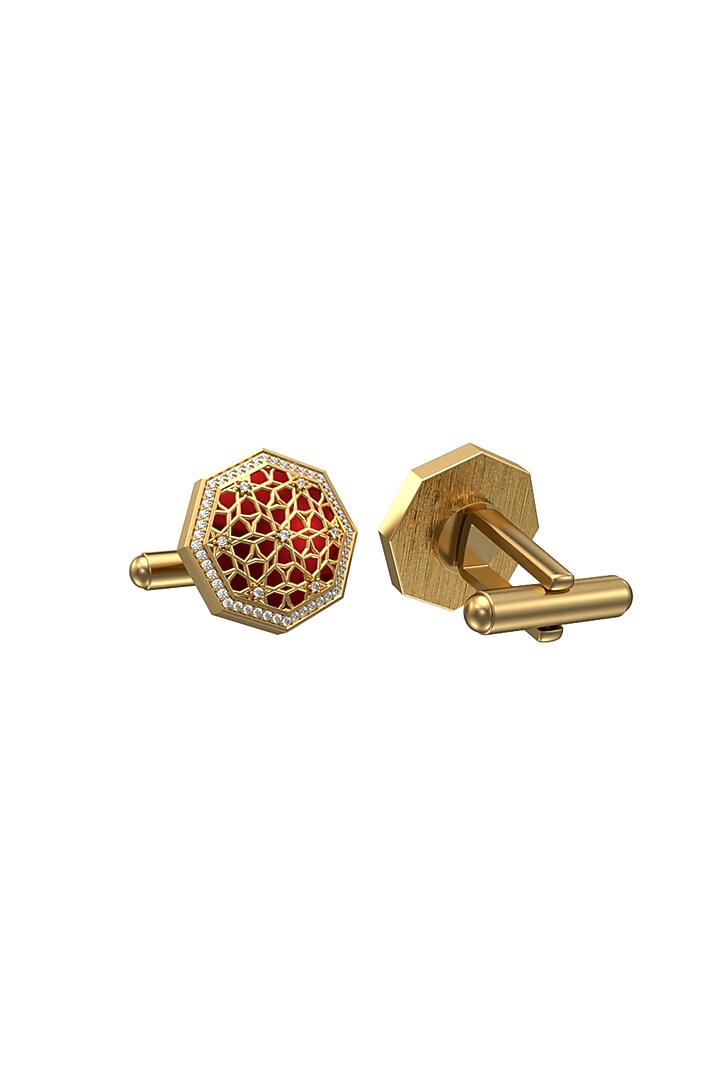 Gold Plated Red CZ Diamonds Handcrafted Enameled Cufflinks by AJAH at Pernia's Pop Up Shop