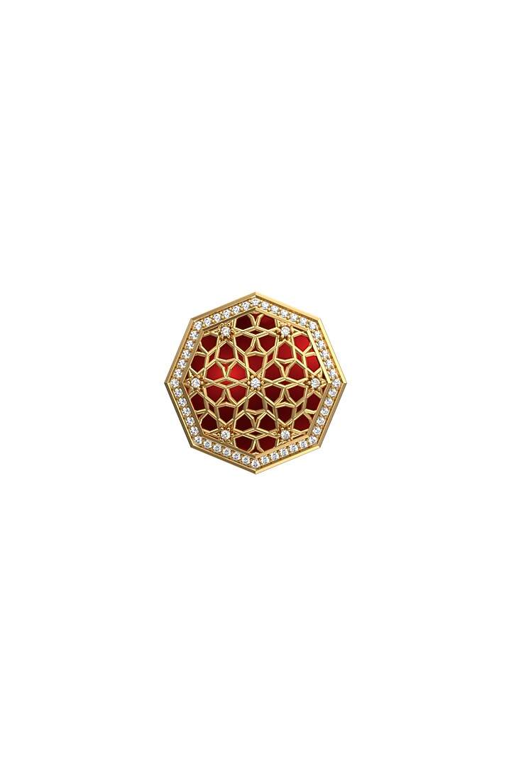 Gold Plated Red CZ Diamonds Handcrafted Enameled Cufflinks by AJAH at Pernia's Pop Up Shop