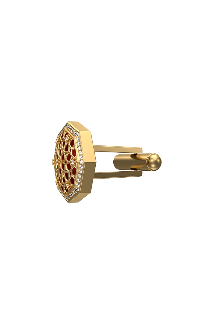 Gold Plated Red CZ Diamonds Handcrafted Enameled Cufflinks by AJAH at Pernia's Pop Up Shop