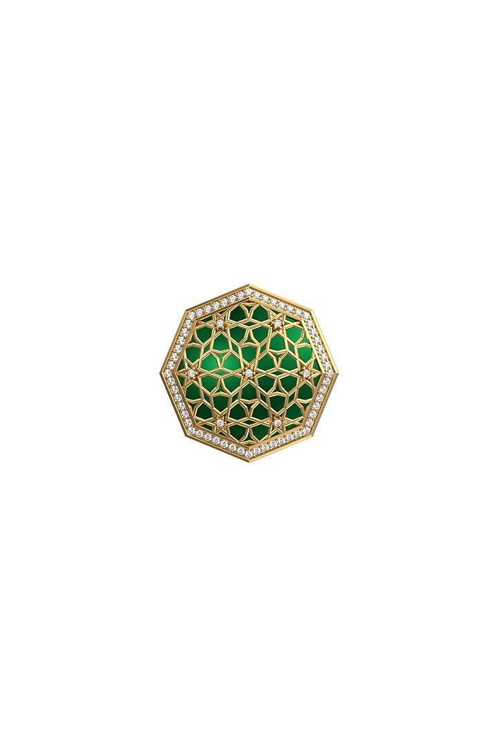 Gold Plated Green CZ Diamonds Handcrafted Enameled Cufflinks by AJAH at Pernia's Pop Up Shop