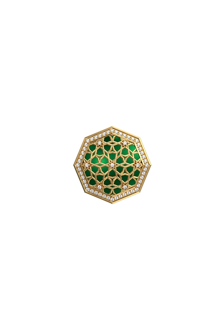 Gold Plated Green CZ Diamonds Handcrafted Enameled Cufflinks by AJAH at Pernia's Pop Up Shop