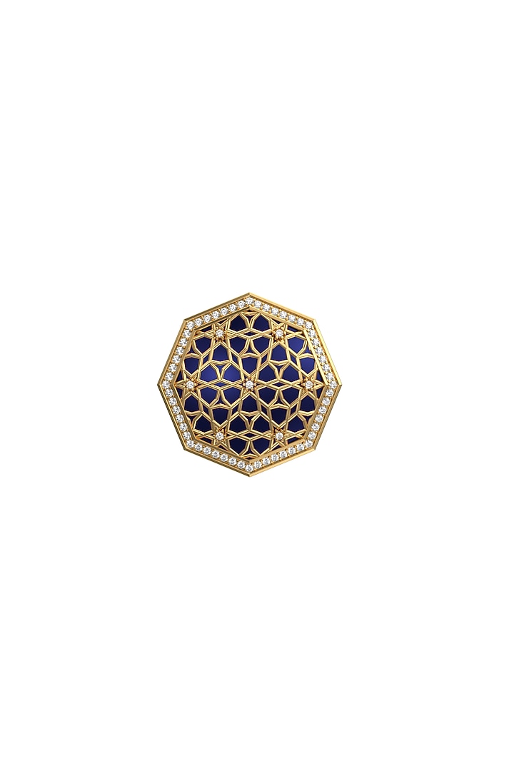 Gold Plated Blue CZ Diamonds Handcrafted Enameled Cufflinks by AJAH at Pernia's Pop Up Shop