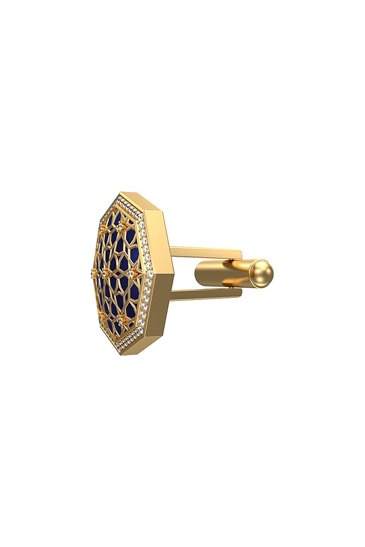 Gold Plated Blue CZ Diamonds Handcrafted Enameled Cufflinks by AJAH at Pernia's Pop Up Shop