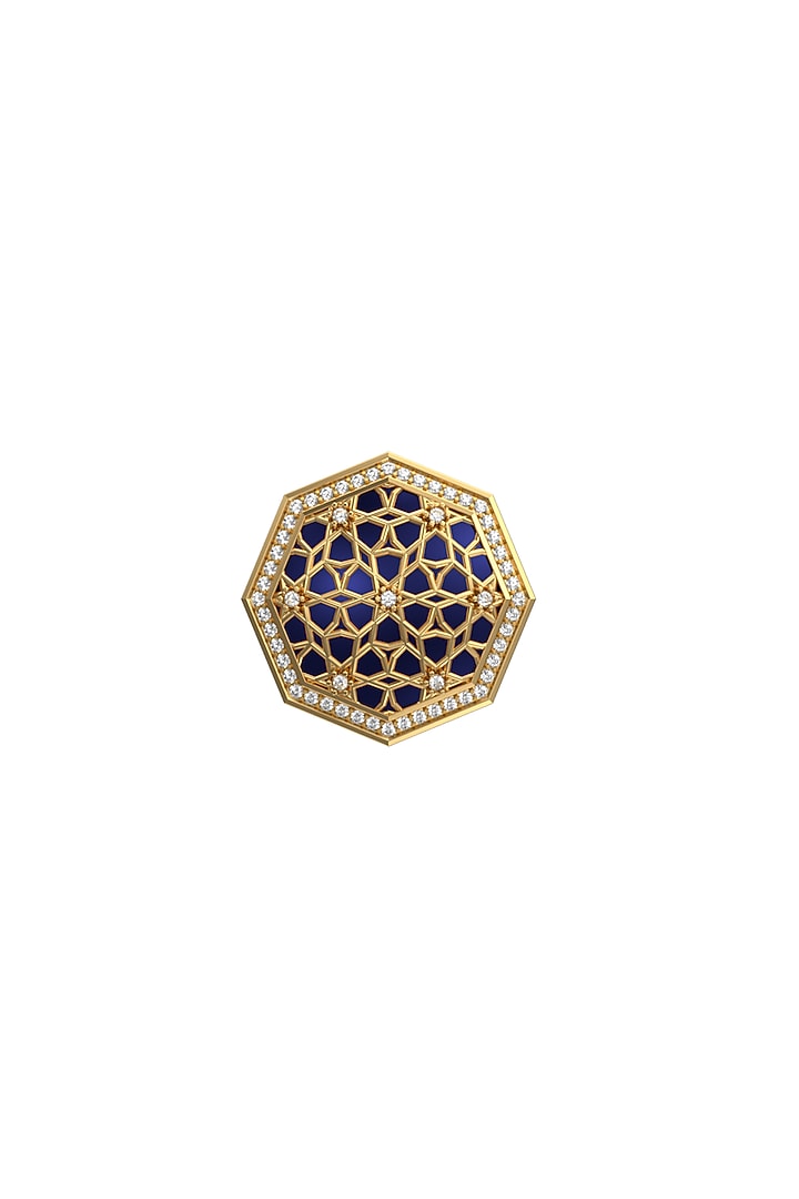 Gold Plated Blue CZ Diamonds Handcrafted Enameled Cufflinks by AJAH at Pernia's Pop Up Shop