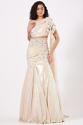 Cream Embroidered Lehenga Set by Anjalee & Arjun Kapoor