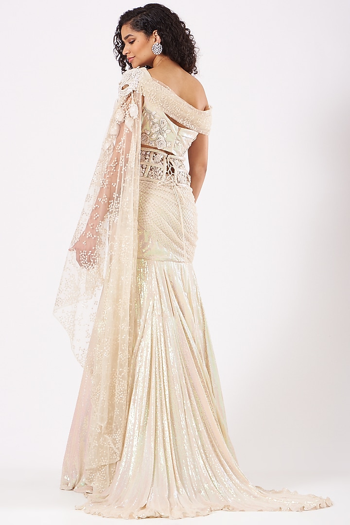 Cream Embroidered Wedding Lehenga Set by Anjalee & Arjun Kapoor at Pernia's Pop Up Shop