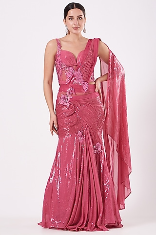 Hot Pink Embroidered Lehenga Set by Anjalee & Arjun Kapoor