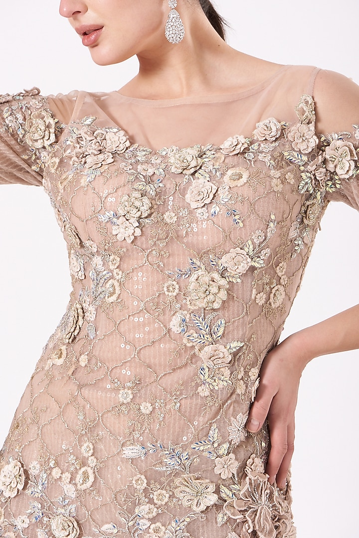 Peach Beige Net Bridal Sharara Set by Anjalee & Arjun Kapoor at Pernia's Pop Up Shop