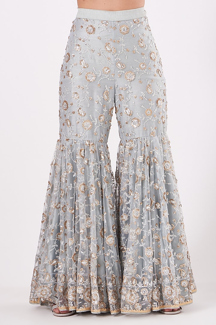 Wedgewood Blue Organza Bridal Sharara Set by Anjalee & Arjun Kapoor at Pernia's Pop Up Shop