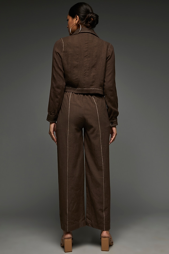 Brown Khadi Cotton Jacket Set by Anuj Bhutani at Pernia's Pop Up Shop