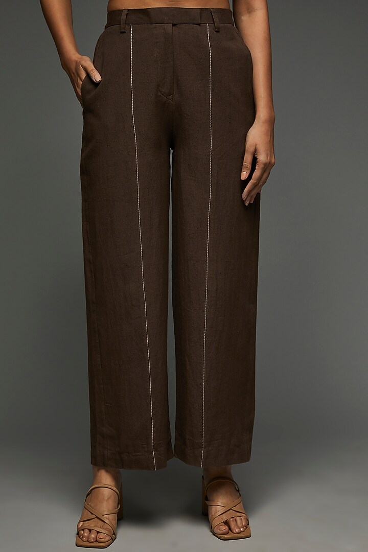 Brown Khadi Cotton Jacket Set by Anuj Bhutani at Pernia's Pop Up Shop