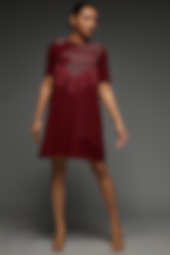 Red Khadi Cotton Hand Embroidered Summer Dress by Anuj Bhutani at Pernia's Pop Up Shop