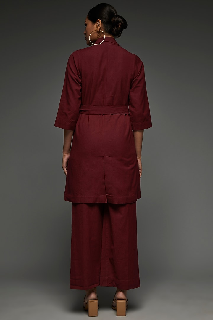 Red Khadi Cotton Embroidered Blazer Set by Anuj Bhutani at Pernia's Pop Up Shop