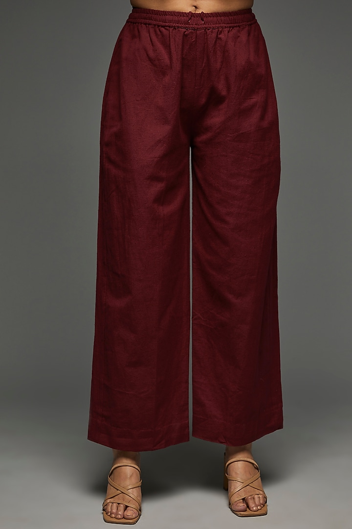 Red Khadi Cotton Embroidered Blazer Set by Anuj Bhutani at Pernia's Pop Up Shop