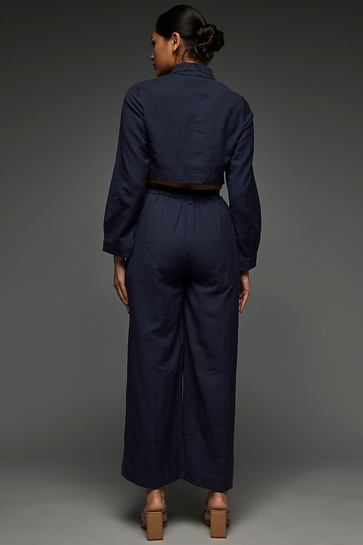 Blue Khadi Cotton Embroidered Co-Ord Set by Anuj Bhutani at Pernia's Pop Up Shop