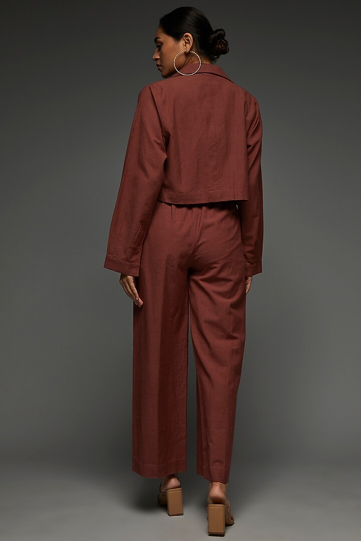Maroon Khadi Cotton Embroidered Jacket Set by Anuj Bhutani at Pernia's Pop Up Shop