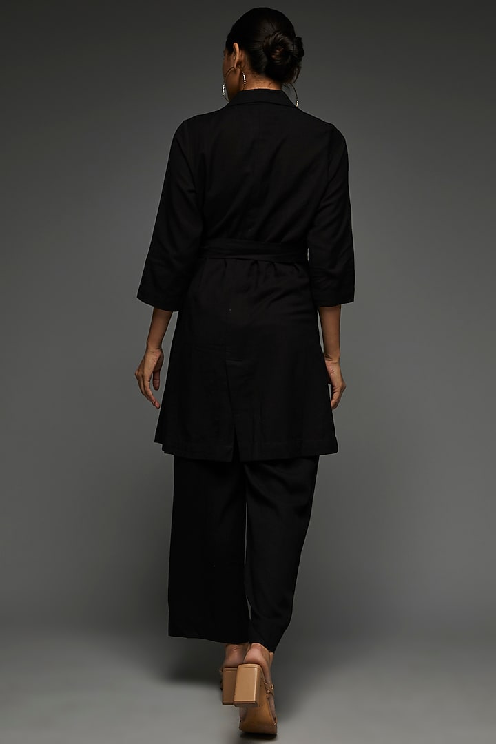Black Khadi Cotton Embroidered Blazer Set by Anuj Bhutani at Pernia's Pop Up Shop