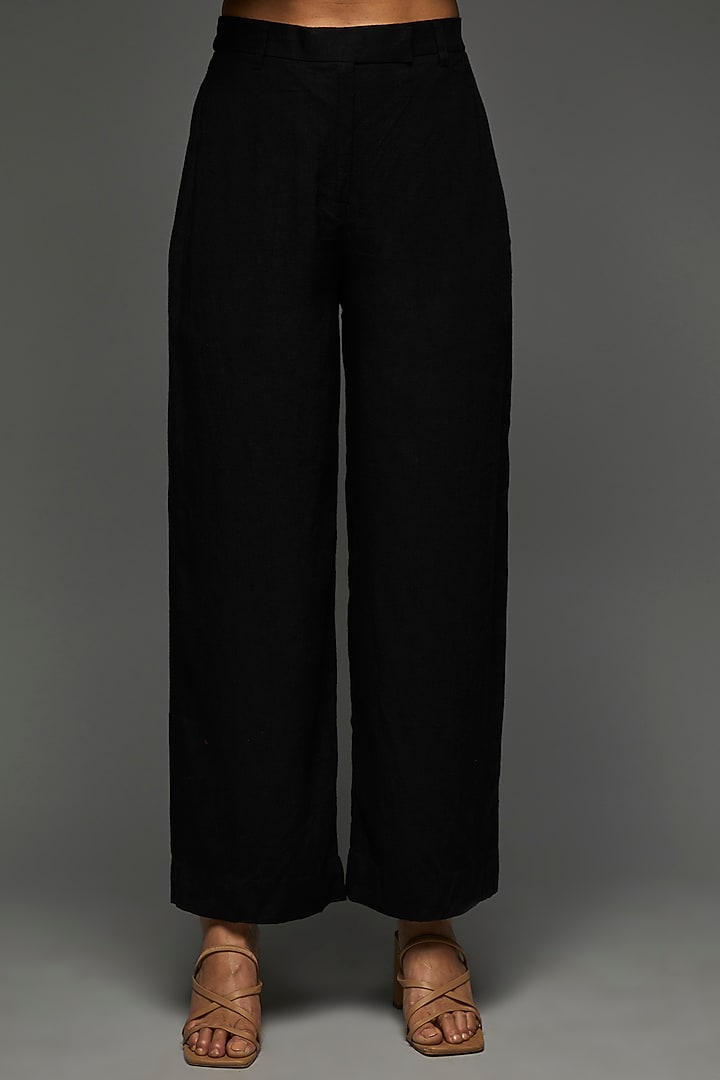 Black Khadi Cotton Embroidered Blazer Set by Anuj Bhutani at Pernia's Pop Up Shop