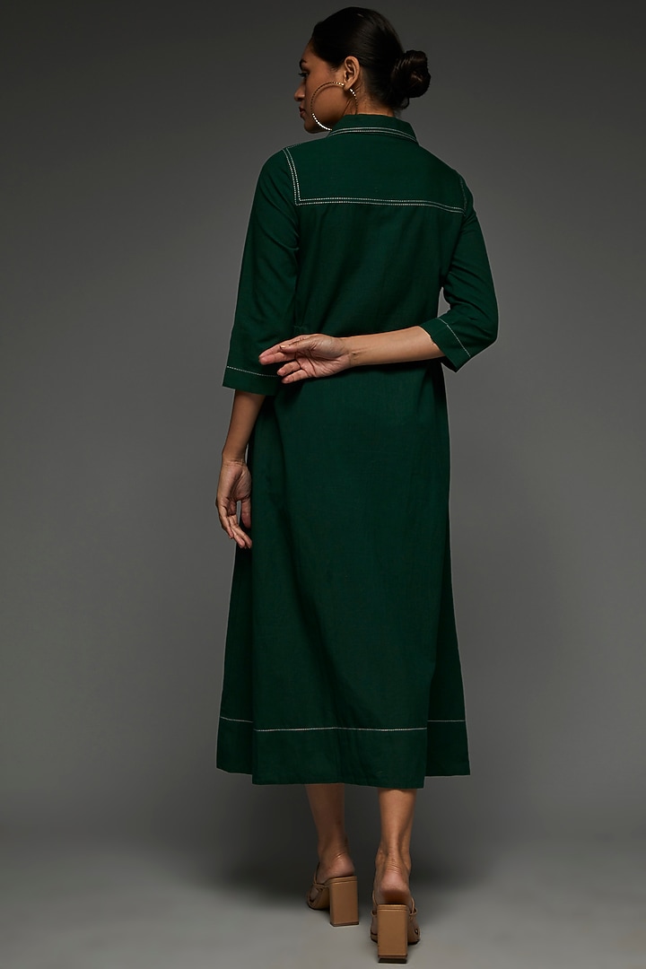 Green Khadi Cotton Summer Shirt Dress by Anuj Bhutani at Pernia's Pop Up Shop