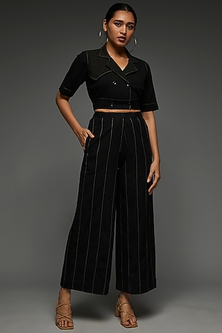 Black Khadi Cotton Co-Ord Set by Anuj Bhutani