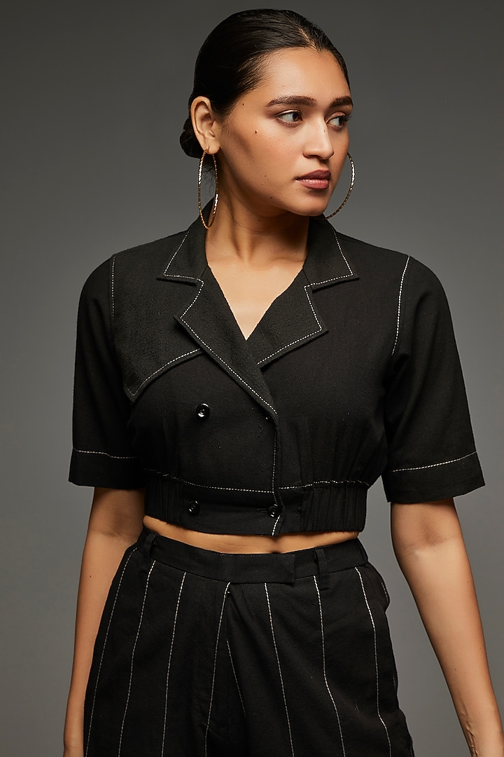 Black Khadi Cotton Co-Ord Set by Anuj Bhutani at Pernia's Pop Up Shop