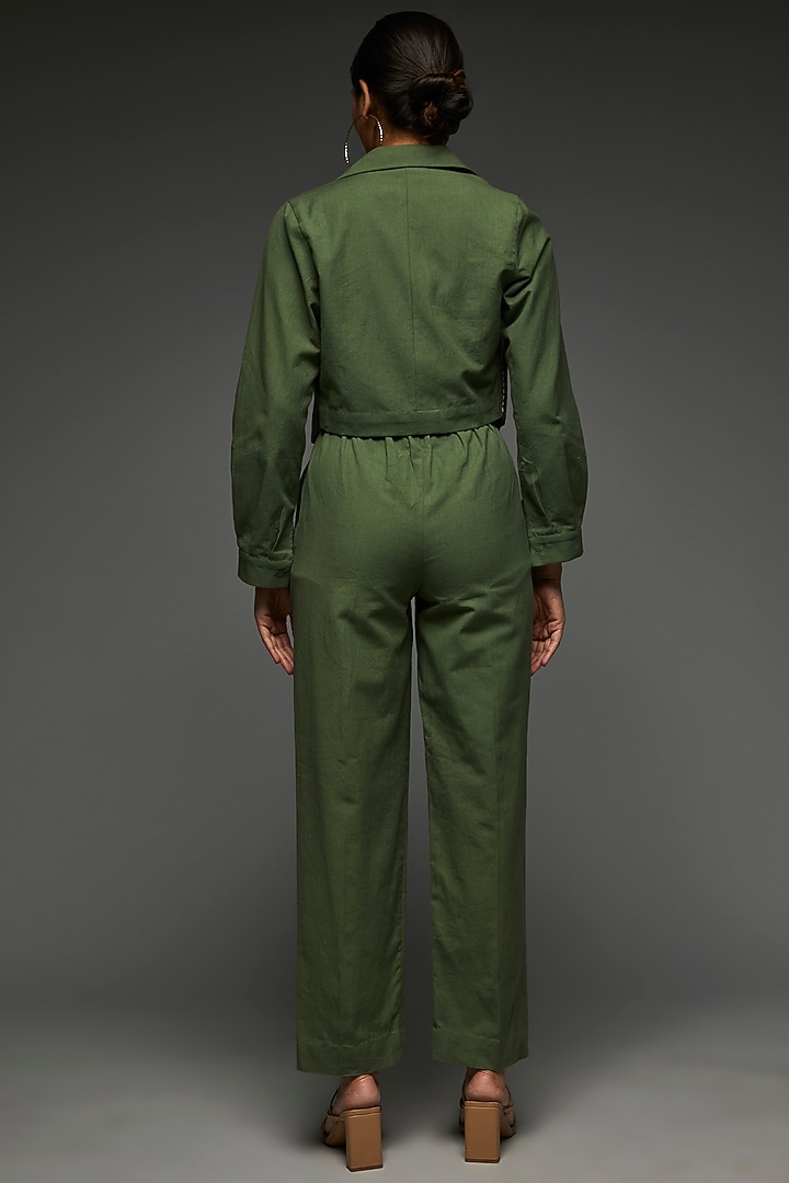 Light Green Khadi Cotton Embroidered Jacket Set by Anuj Bhutani at Pernia's Pop Up Shop