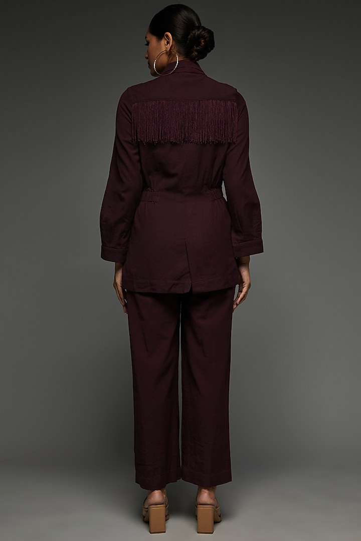 Maroon Khadi Cotton Embroidered Co-Ord Set by Anuj Bhutani at Pernia's Pop Up Shop