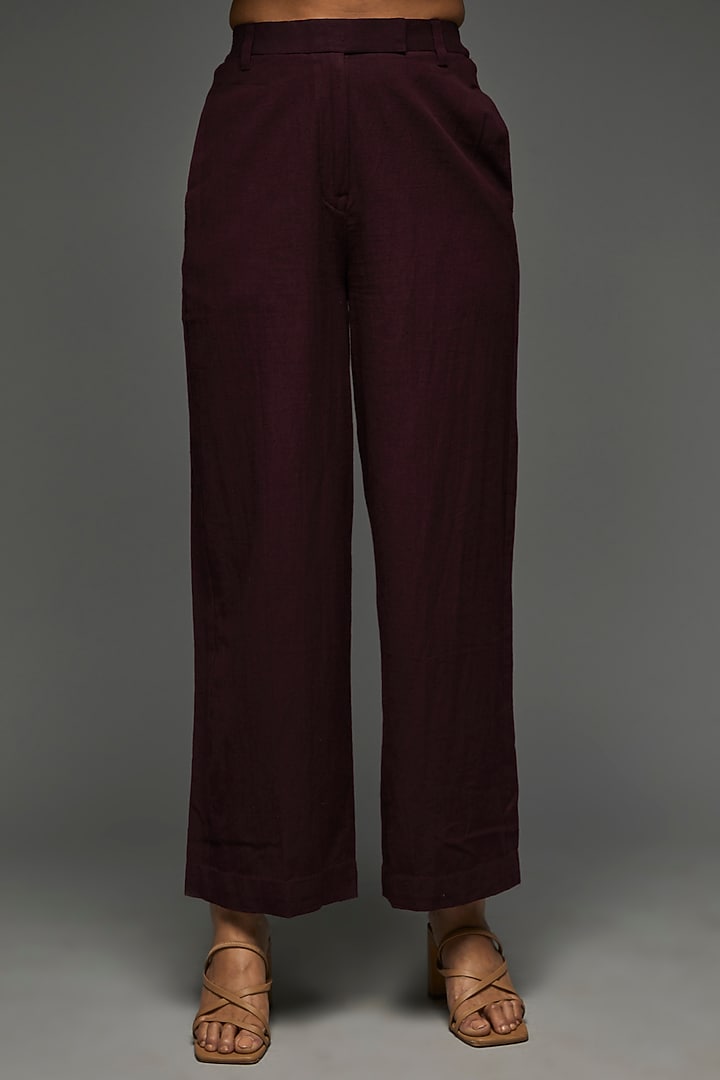 Maroon Khadi Cotton Embroidered Co-Ord Set by Anuj Bhutani at Pernia's Pop Up Shop