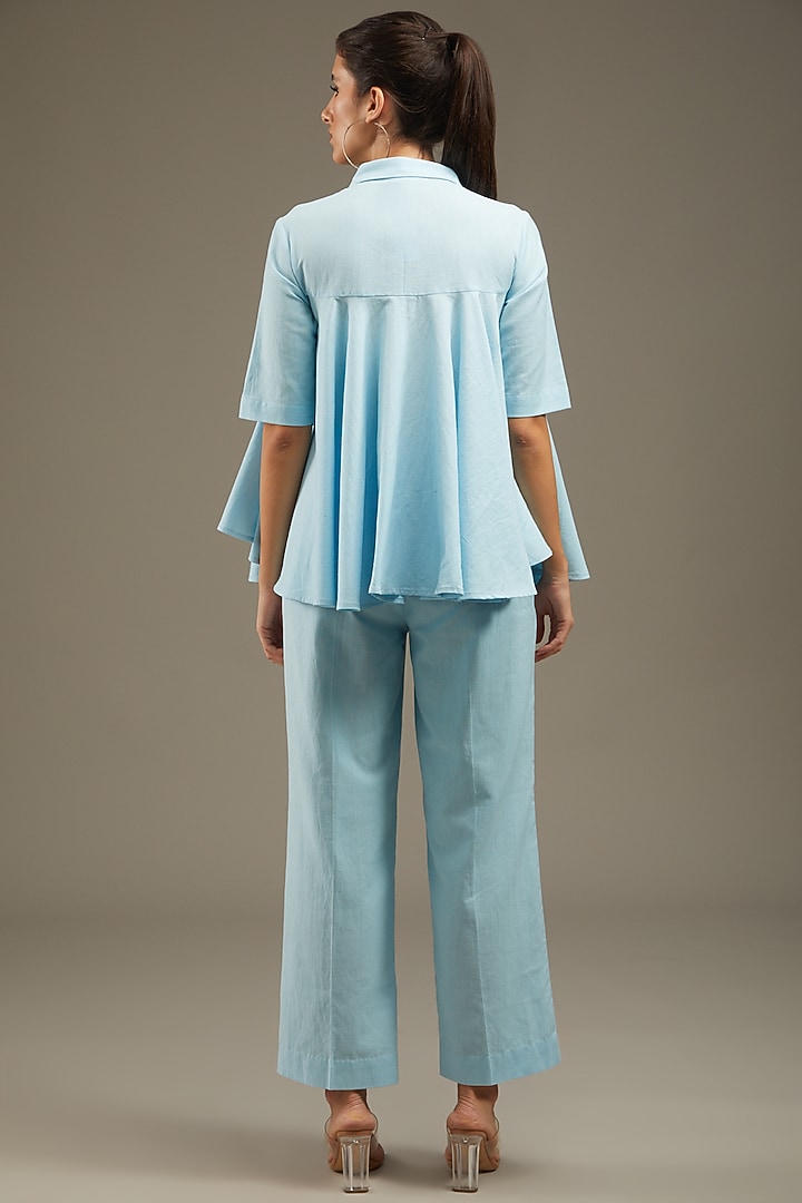 Light Blue Khadi Cotton Co-Ord Set by Anuj Bhutani at Pernia's Pop Up Shop