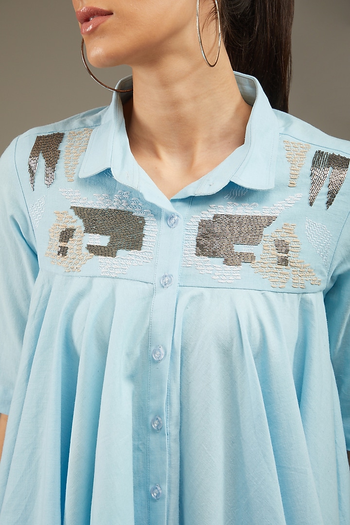 Light Blue Khadi Cotton Co-Ord Set by Anuj Bhutani at Pernia's Pop Up Shop