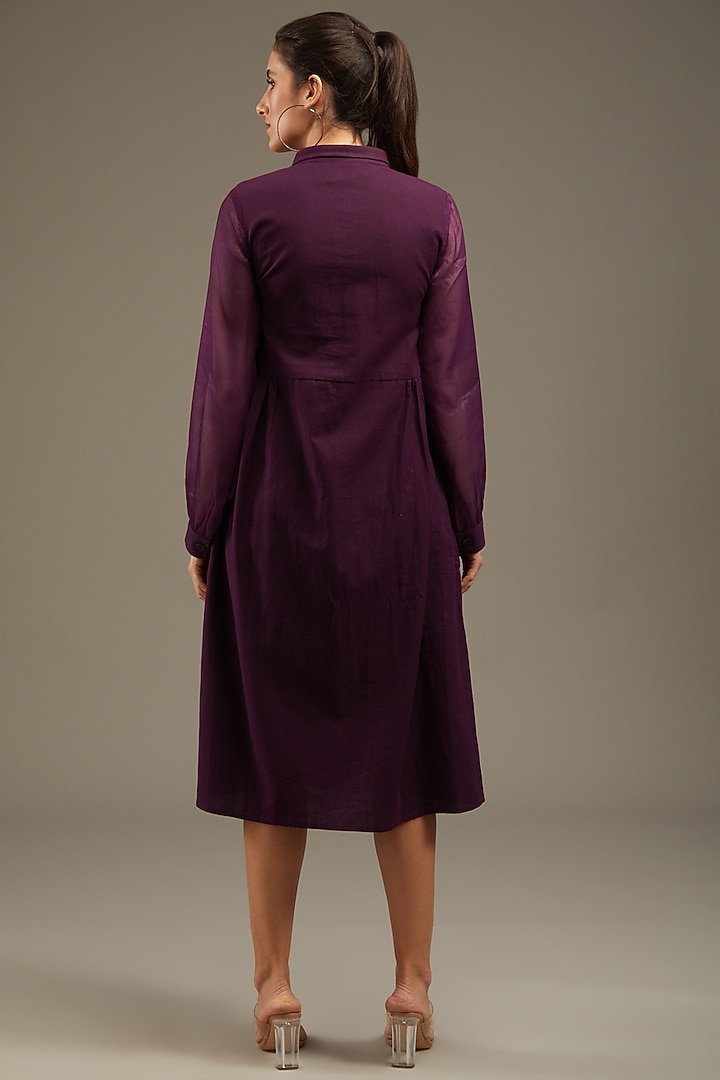 Maroon Khadi Cotton Embroidered Summer Shirt Dress by Anuj Bhutani at Pernia's Pop Up Shop