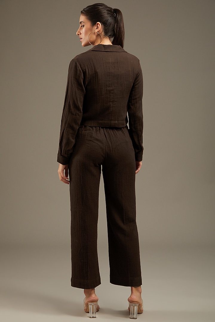 Brown Crush Cotton Embroidered Jacket Set by Anuj Bhutani at Pernia's Pop Up Shop
